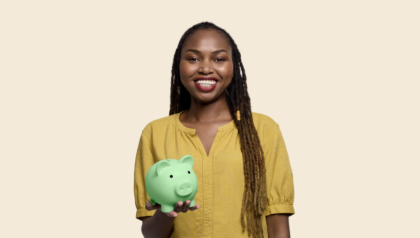 woman holding piggy bank