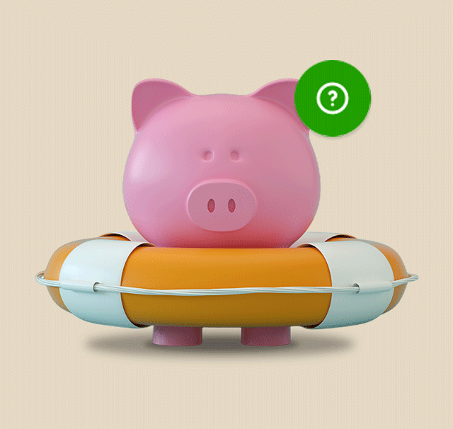 Piggy bank and a life saving buoy